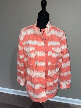 Style & Co. Coral and White Tie-Dye Utility Jacket